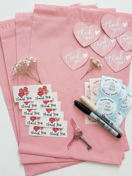 vixen676 Other - 50 Piece Pink Hearts Boutique Shipping Bundle | Polymailers Cards Stickers